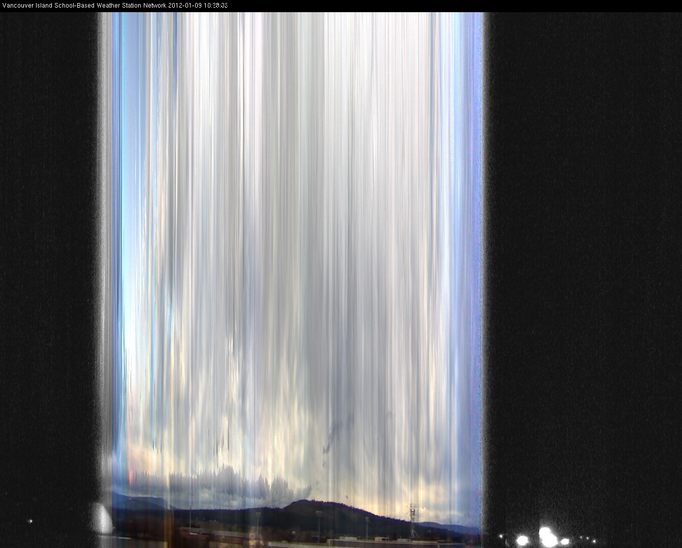 image of the sky seen from UVic, each column of pixels is a different minute, keogram