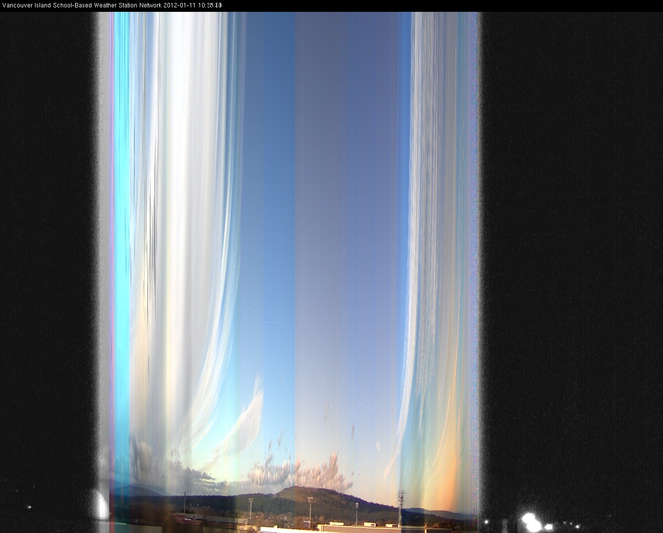 image of the sky seen from UVic, each column of pixels is a different minute, keogram