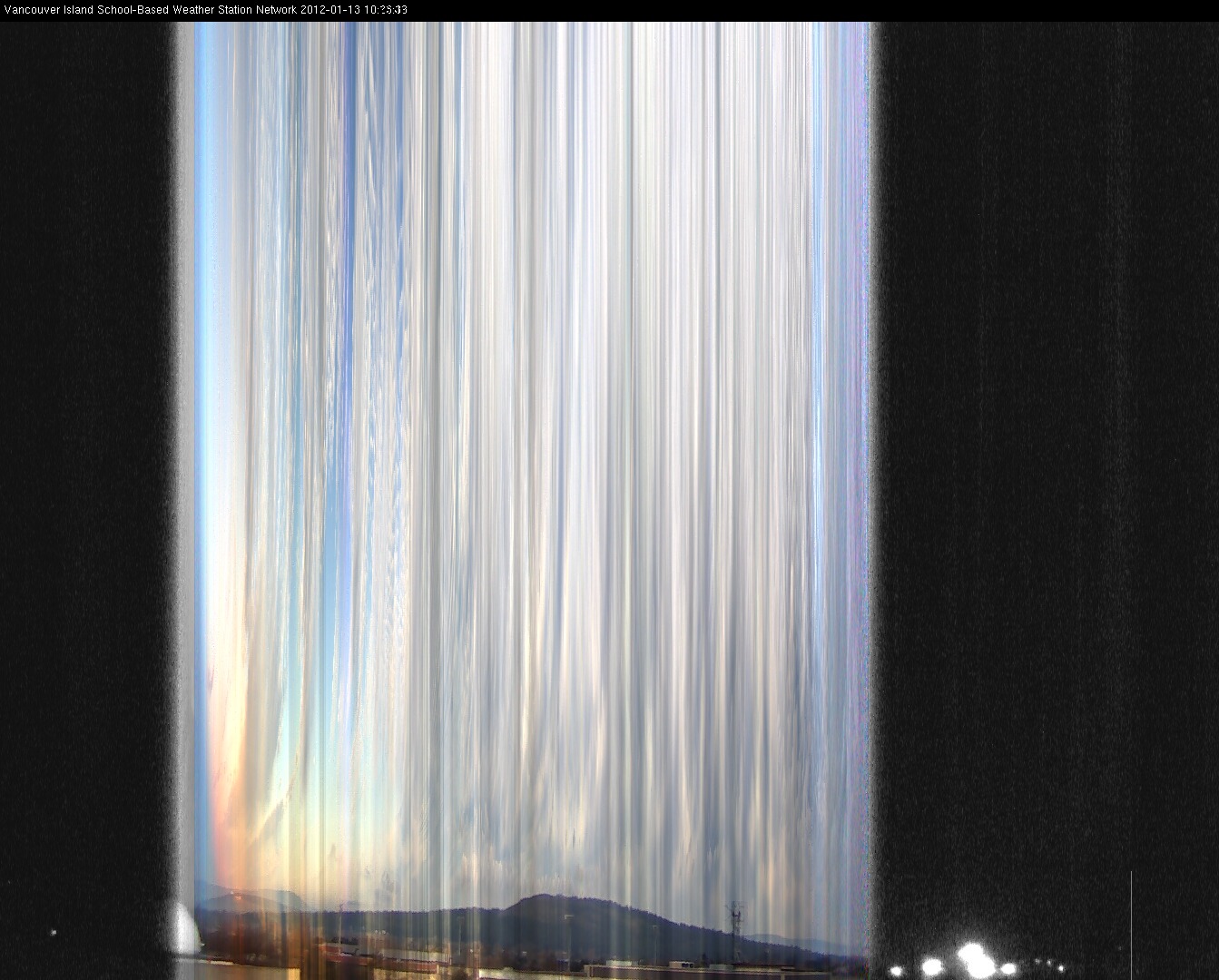 image of the sky seen from UVic, each column of pixels is a different minute, keogram
