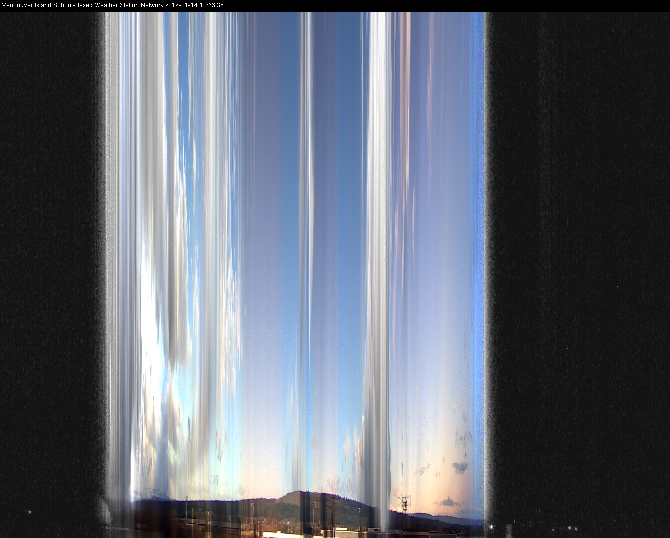 image of the sky seen from UVic, each column of pixels is a different minute, keogram
