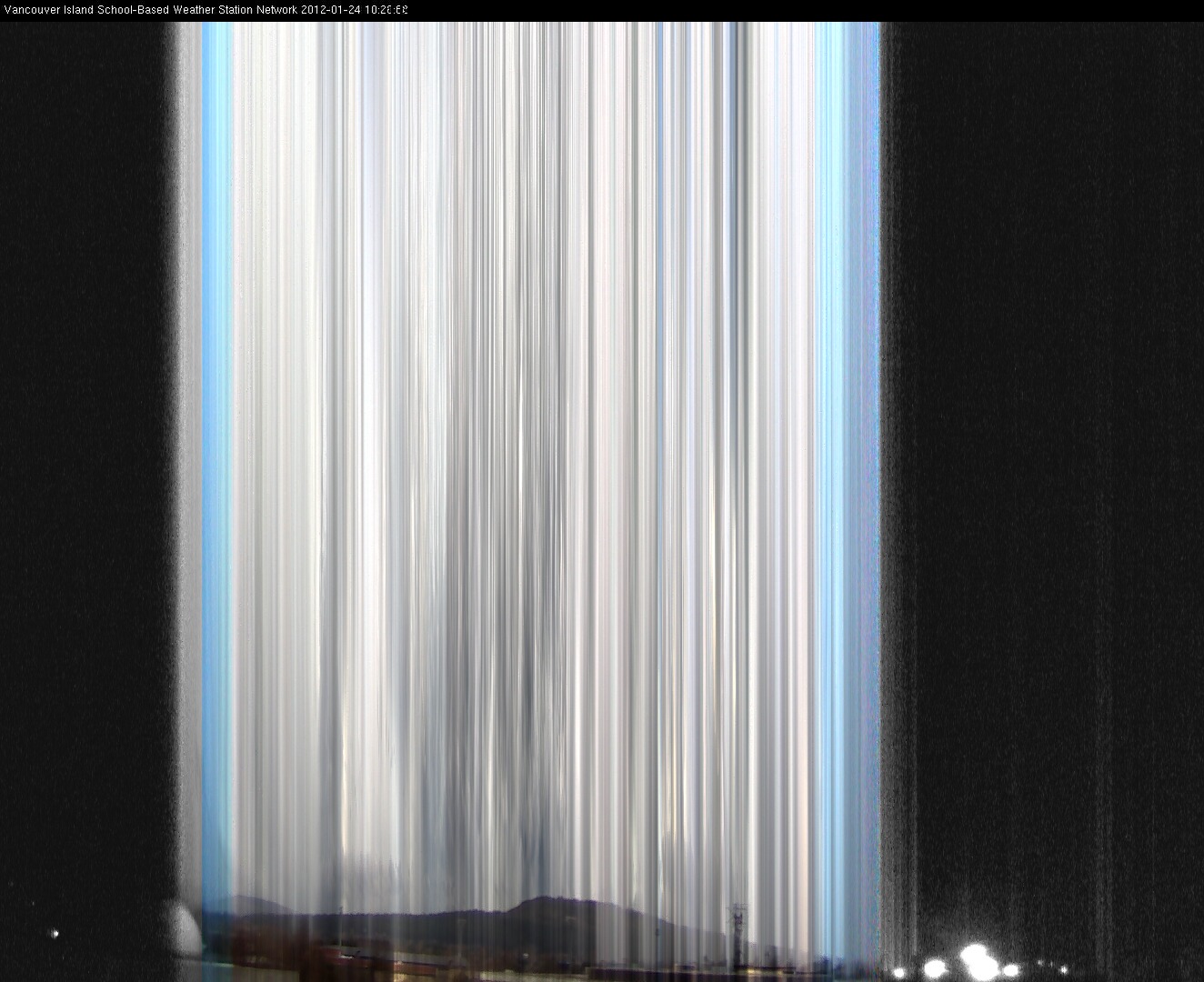 image of the sky seen from UVic, each column of pixels is a different minute, keogram