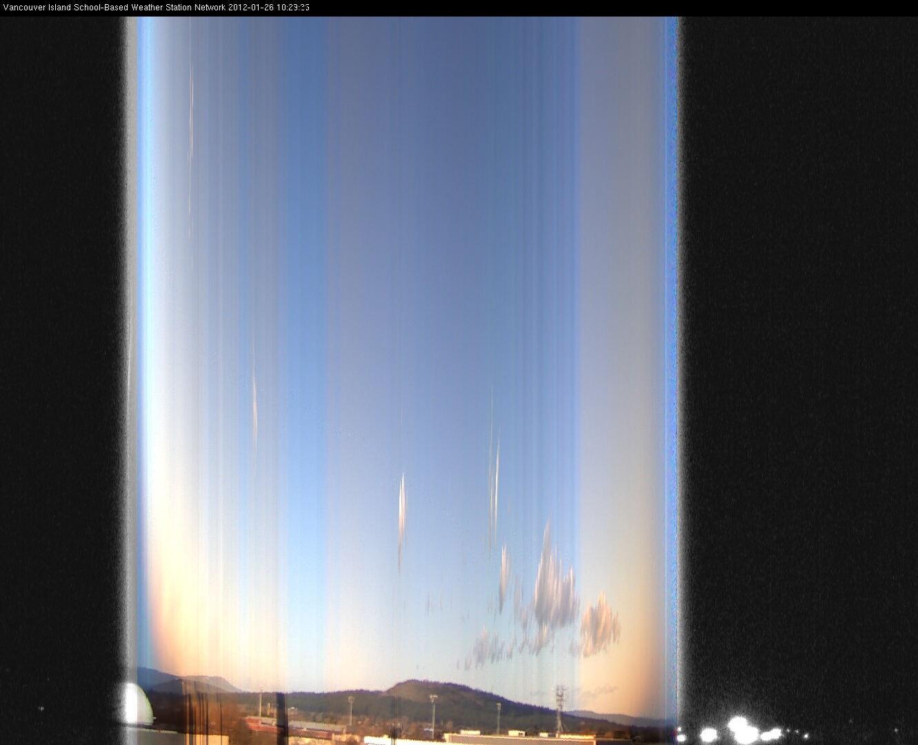image of the sky seen from UVic, each column of pixels is a different minute, keogram