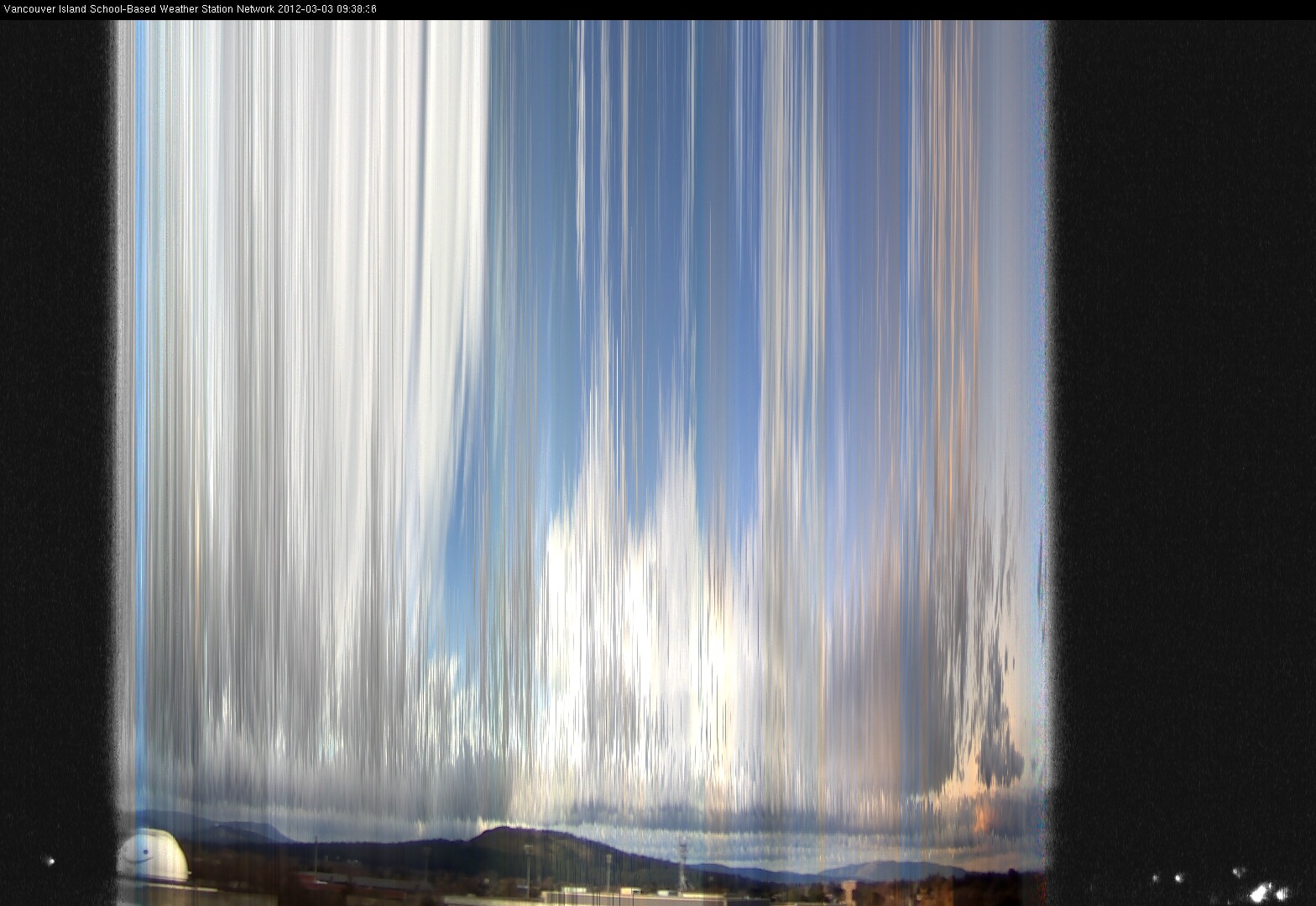 image of the sky seen from UVic, each column of pixels is a different minute, keogram
