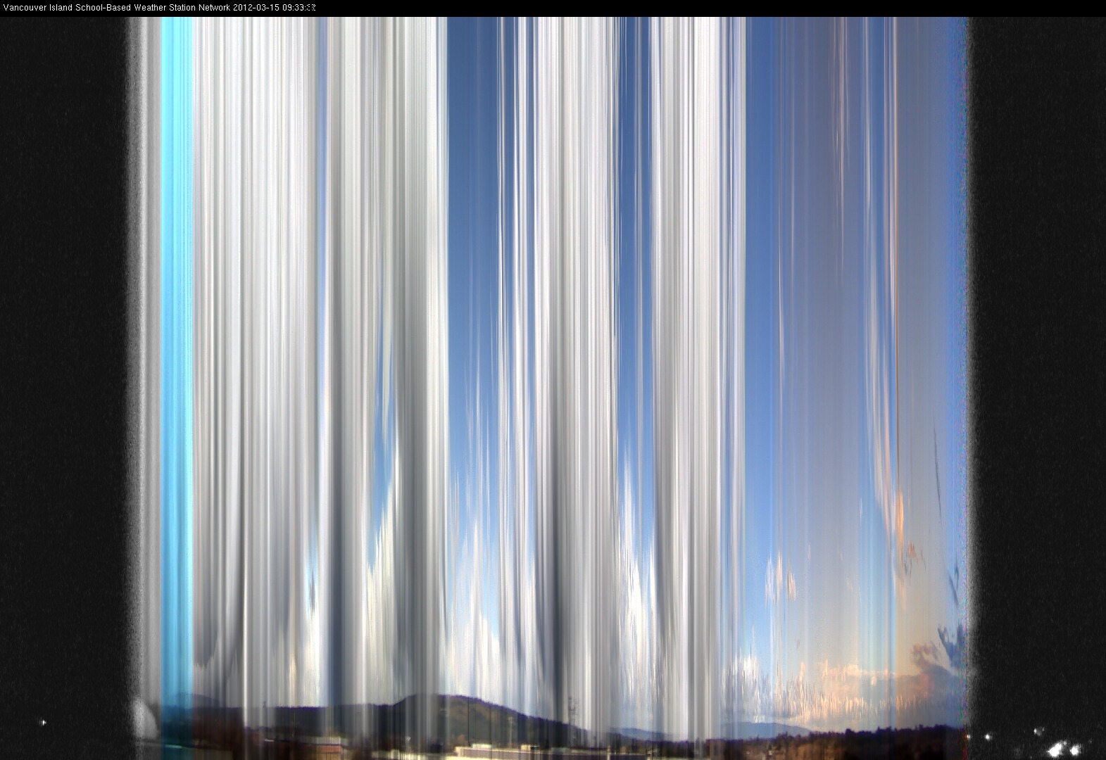 image of the sky seen from UVic, each column of pixels is a different minute, keogram