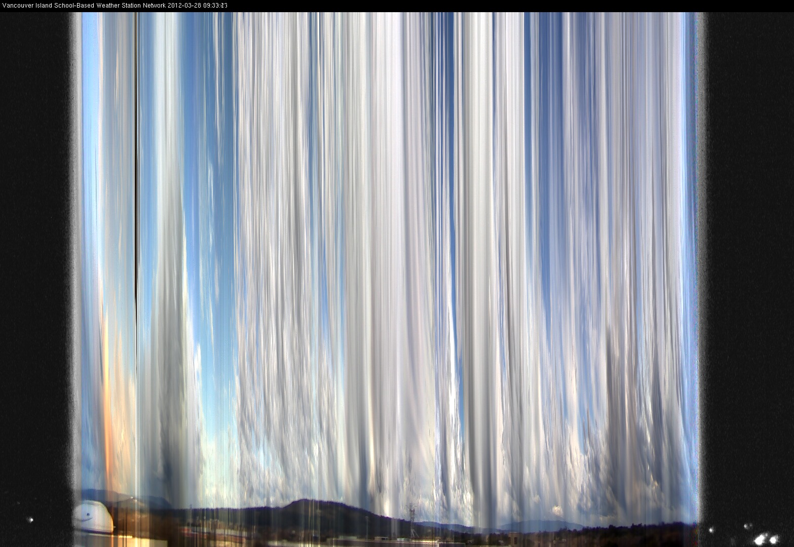 image of the sky seen from UVic, each column of pixels is a different minute, keogram