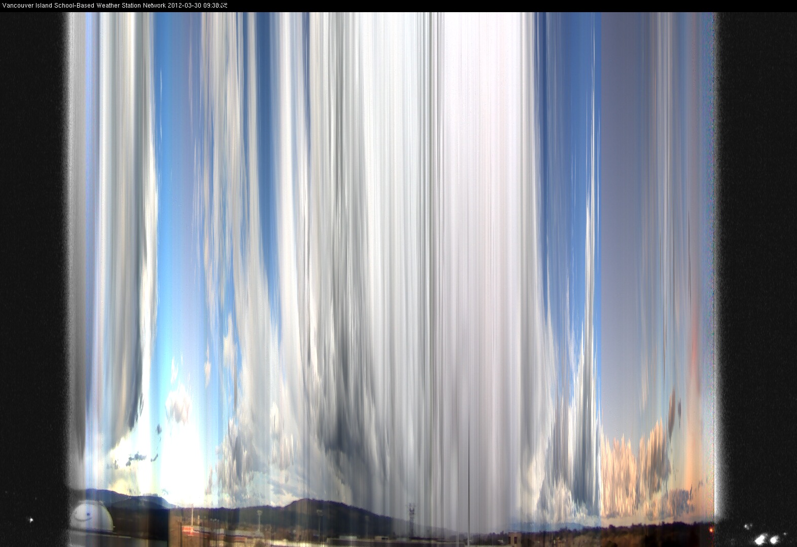 image of the sky seen from UVic, each column of pixels is a different minute, keogram