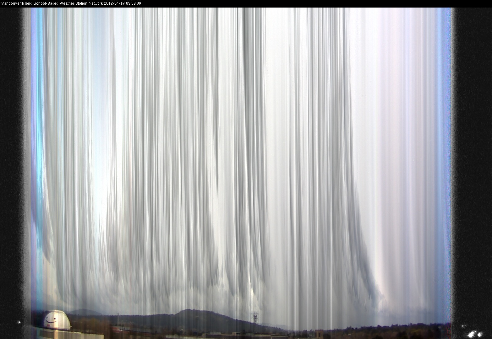 image of the sky seen from UVic, each column of pixels is a different minute, keogram