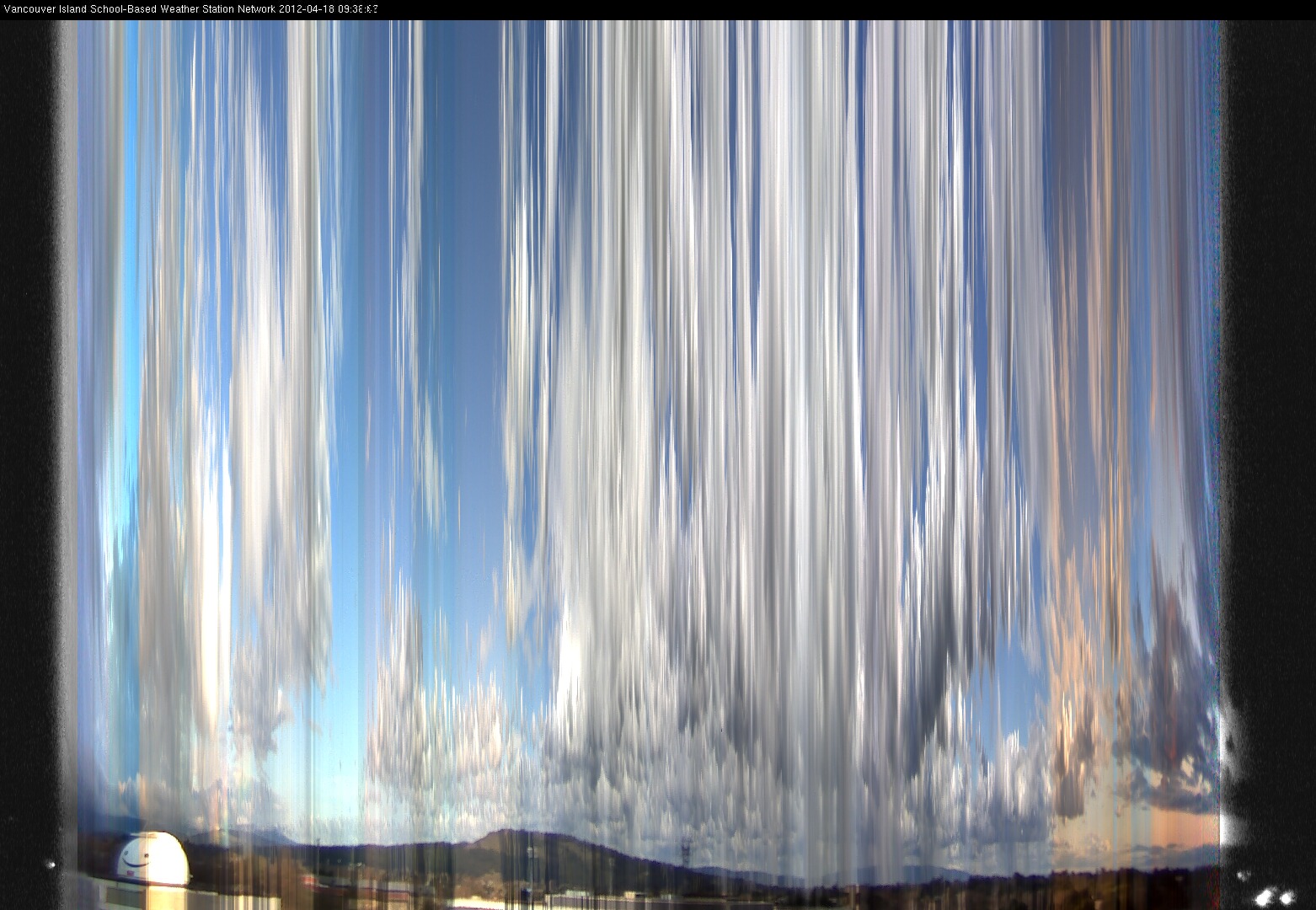 image of the sky seen from UVic, each column of pixels is a different minute, keogram