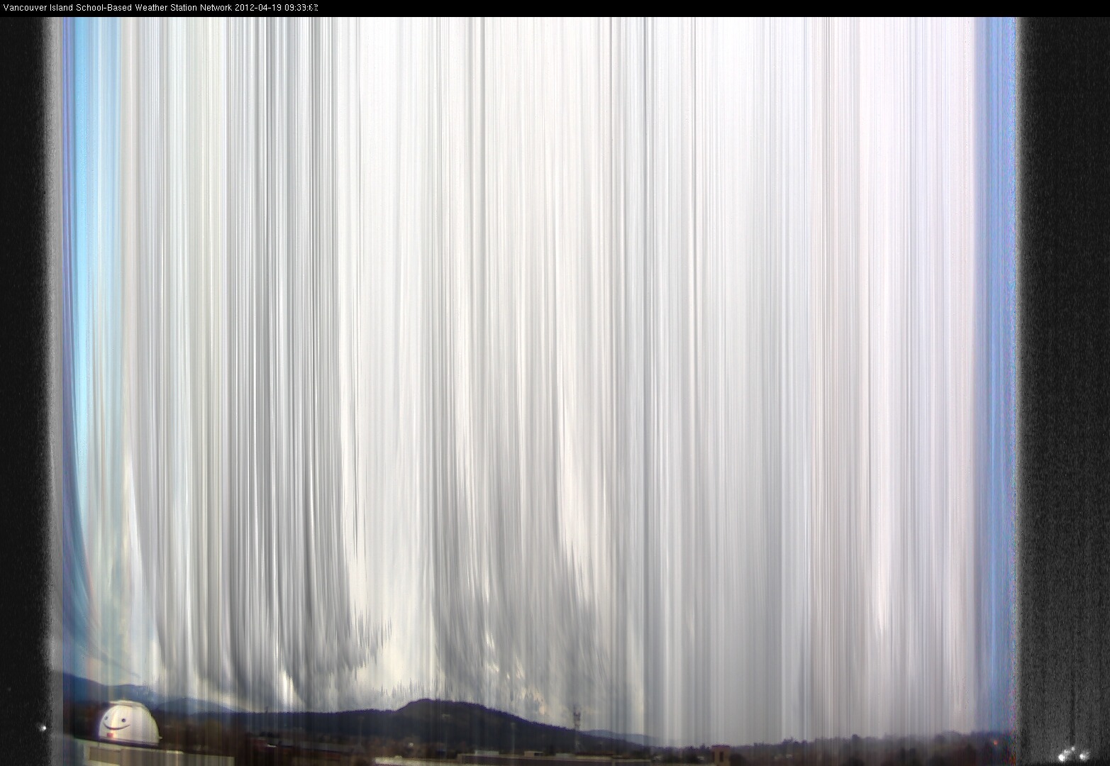 image of the sky seen from UVic, each column of pixels is a different minute, keogram