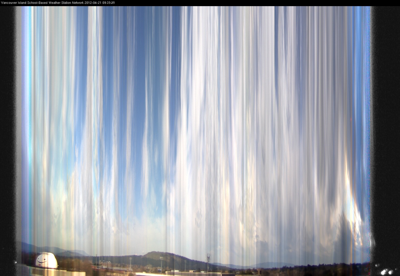 image of the sky seen from UVic, each column of pixels is a different minute, keogram