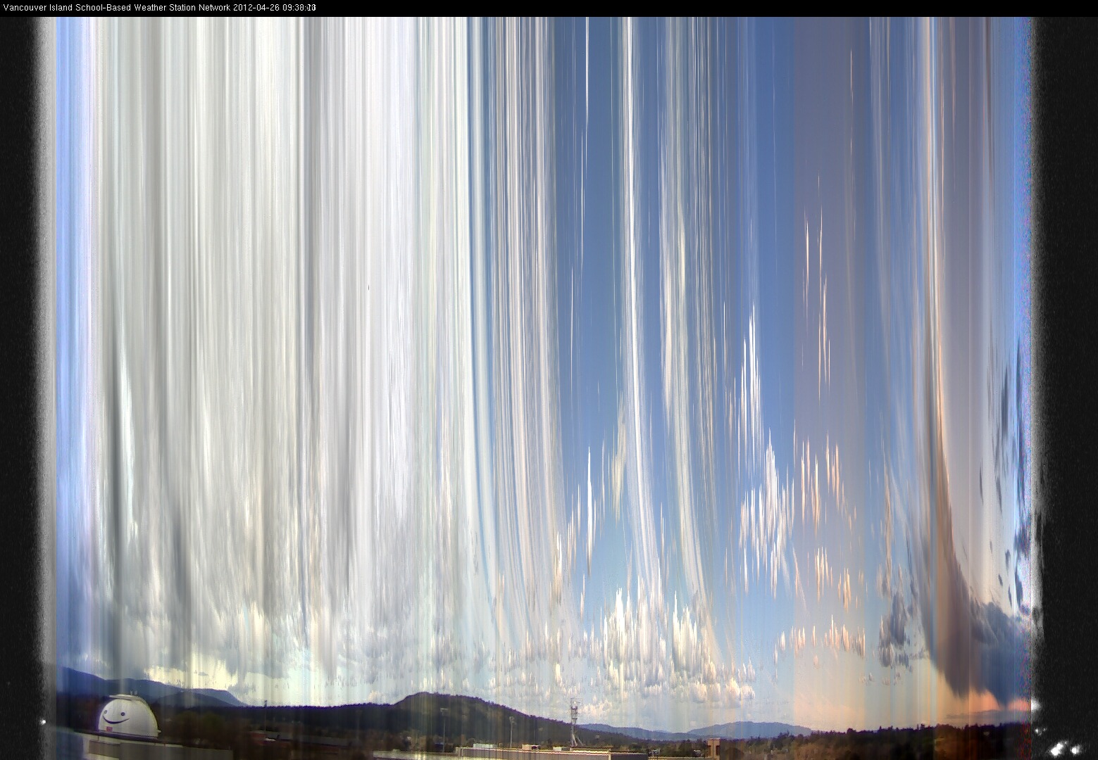 image of the sky seen from UVic, each column of pixels is a different minute, keogram