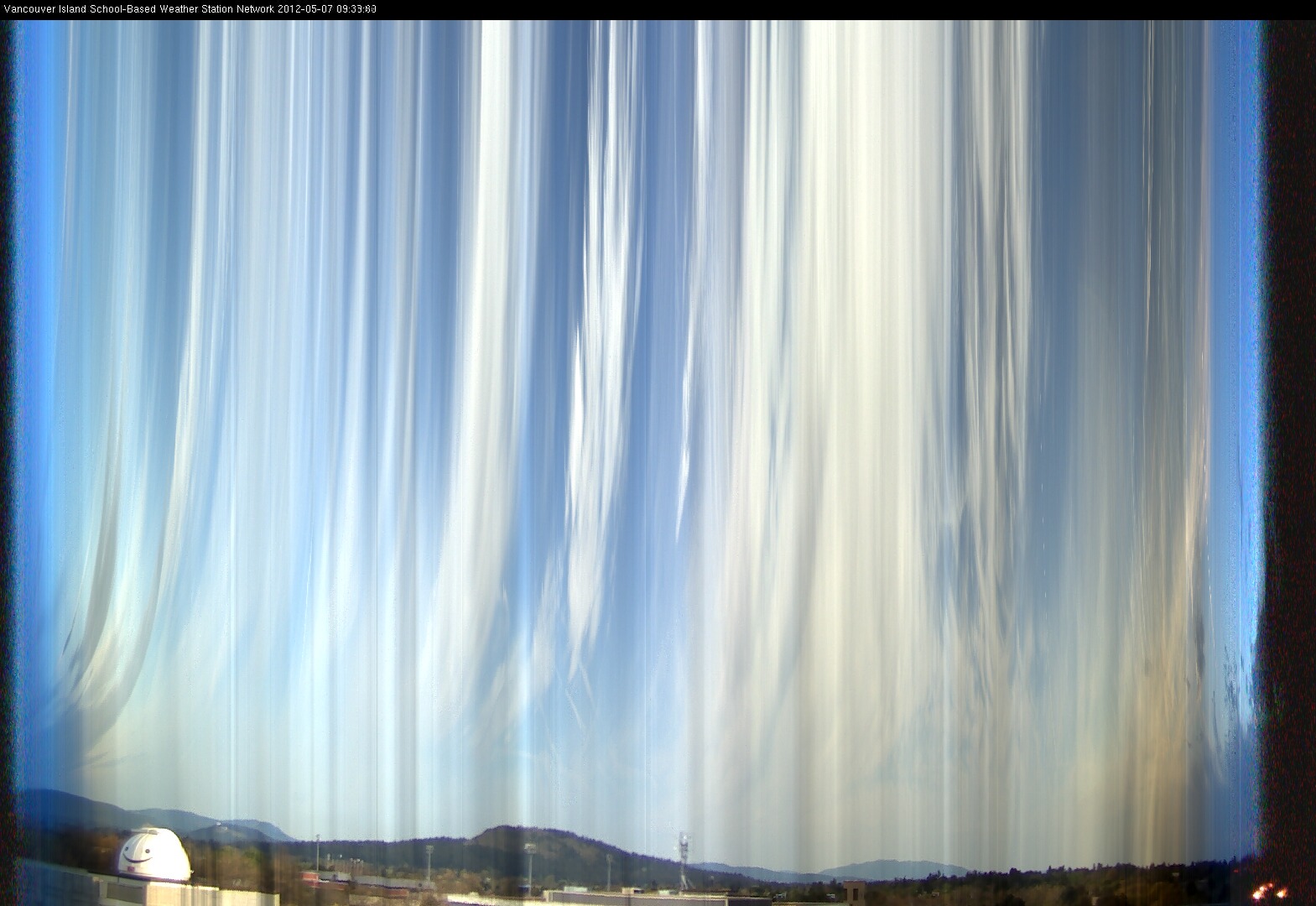 image of the sky seen from UVic, each column of pixels is a different minute, keogram