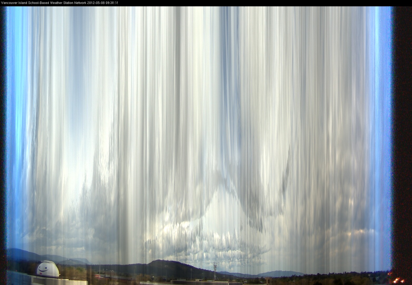 image of the sky seen from UVic, each column of pixels is a different minute, keogram