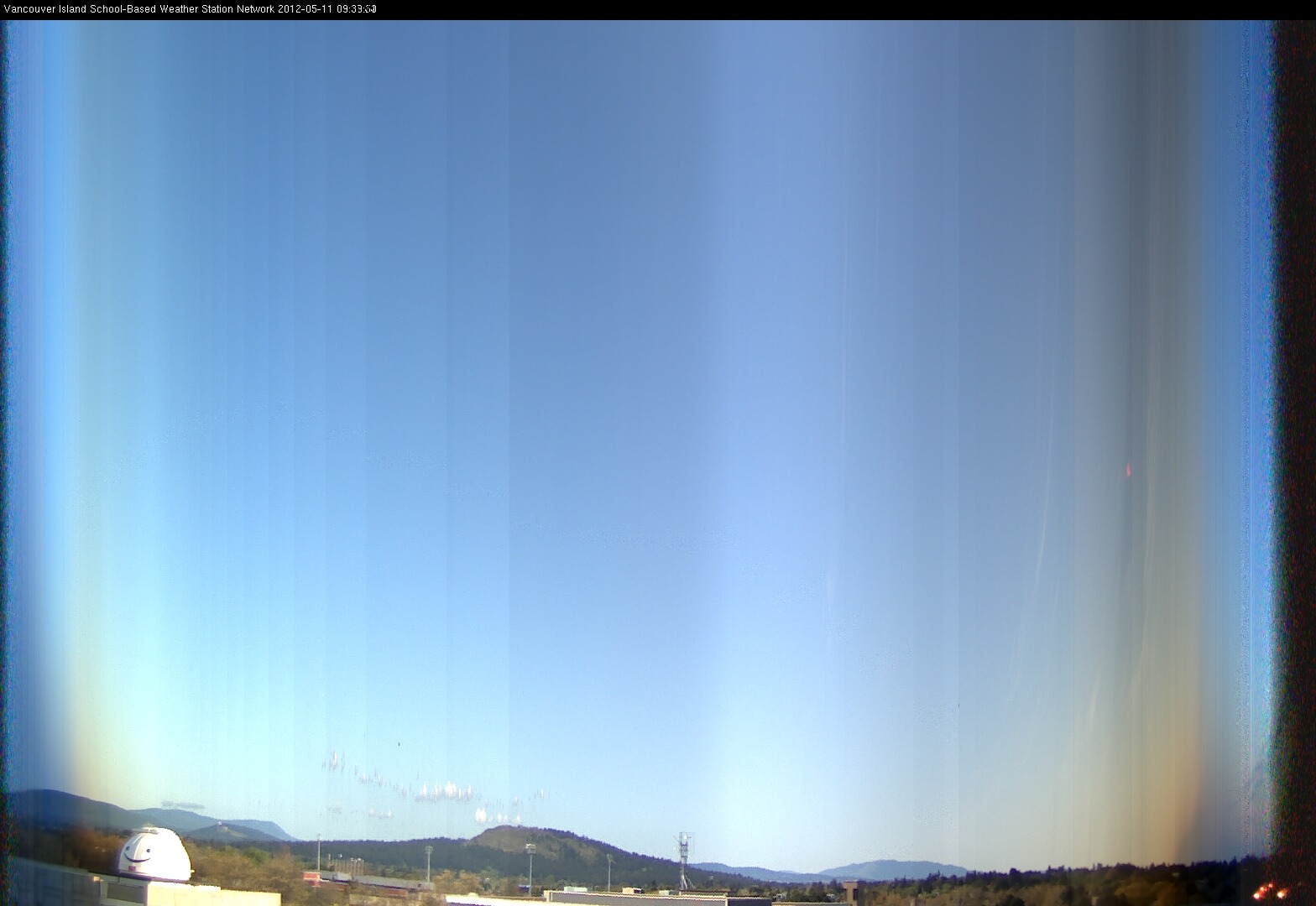 image of the sky seen from UVic, each column of pixels is a different minute, keogram