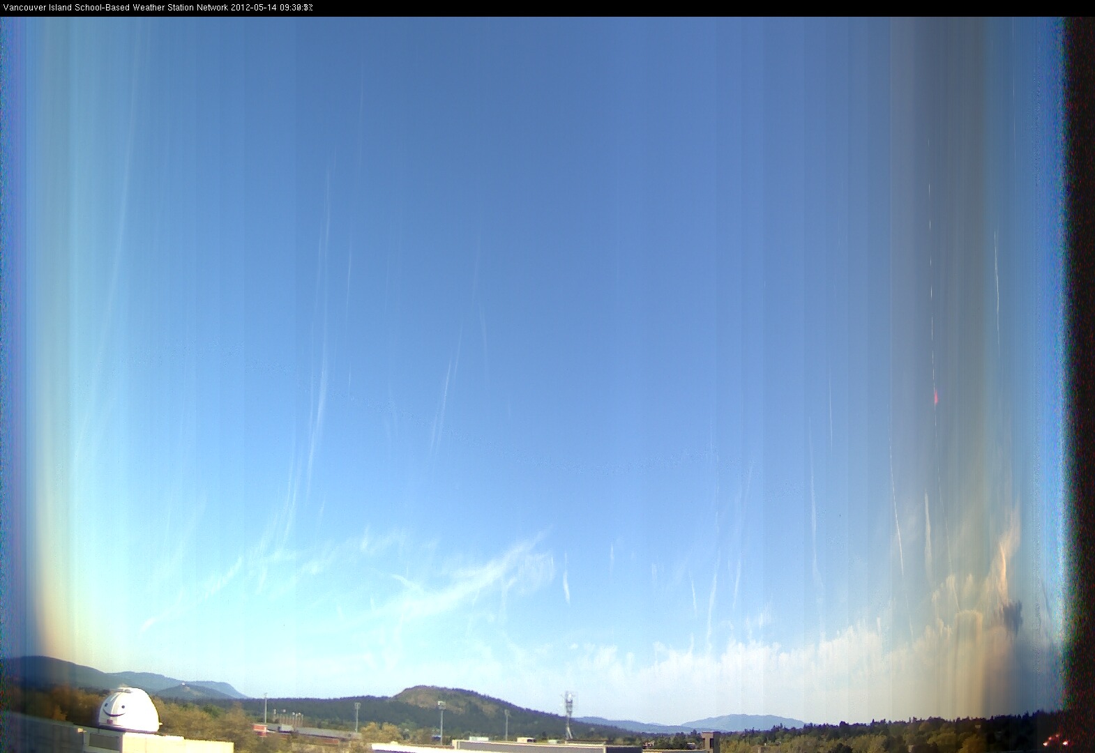 image of the sky seen from UVic, each column of pixels is a different minute, keogram