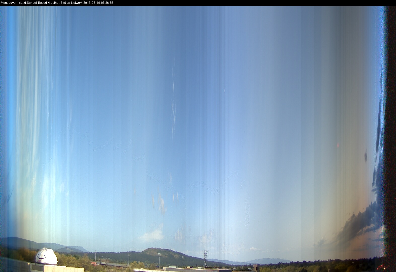 image of the sky seen from UVic, each column of pixels is a different minute, keogram