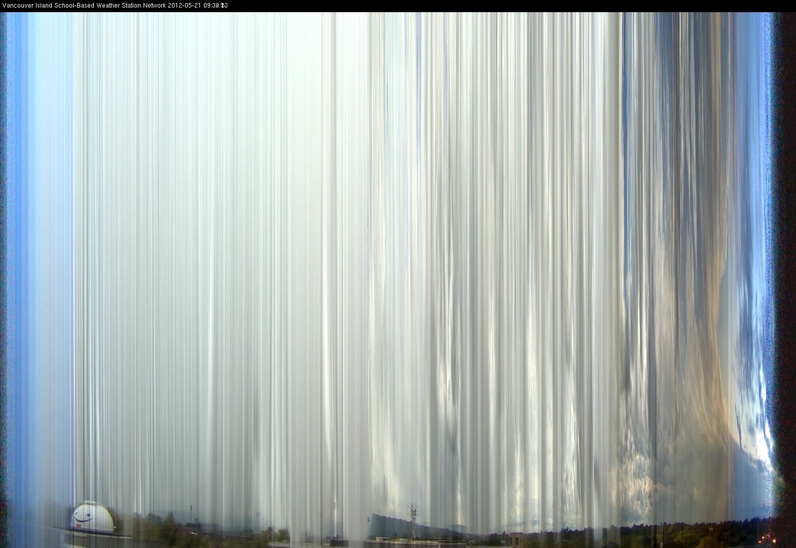 image of the sky seen from UVic, each column of pixels is a different minute, keogram
