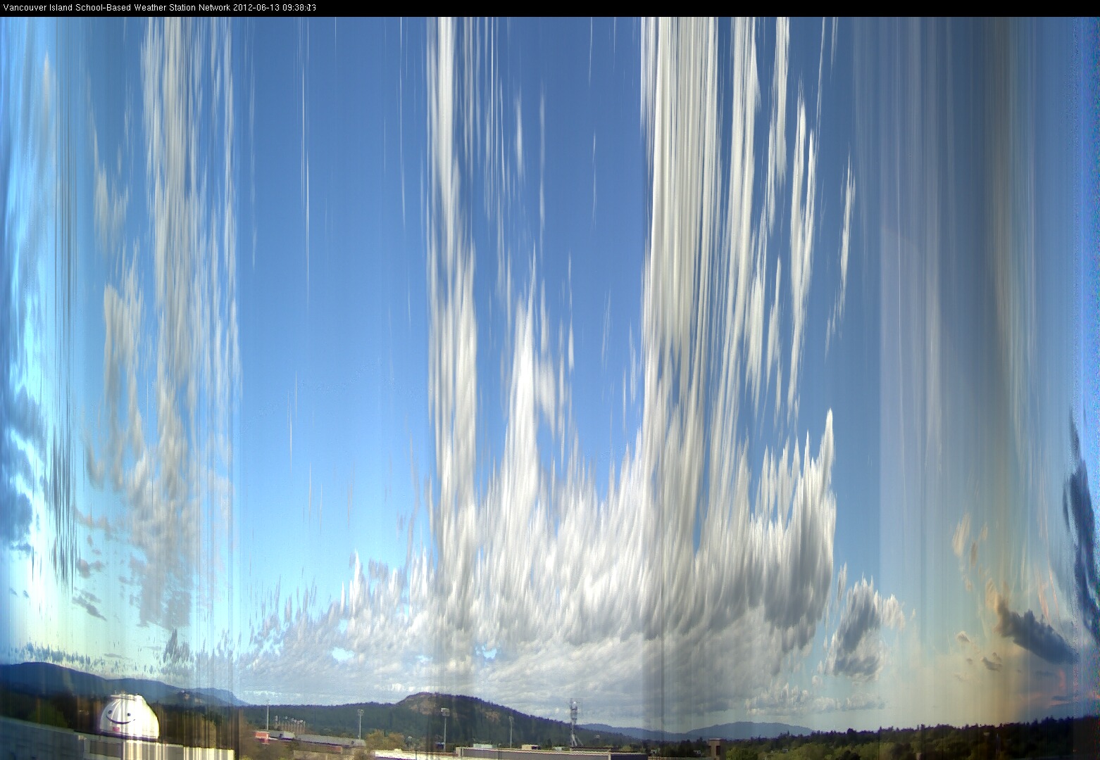 image of the sky seen from UVic, each column of pixels is a different minute, keogram