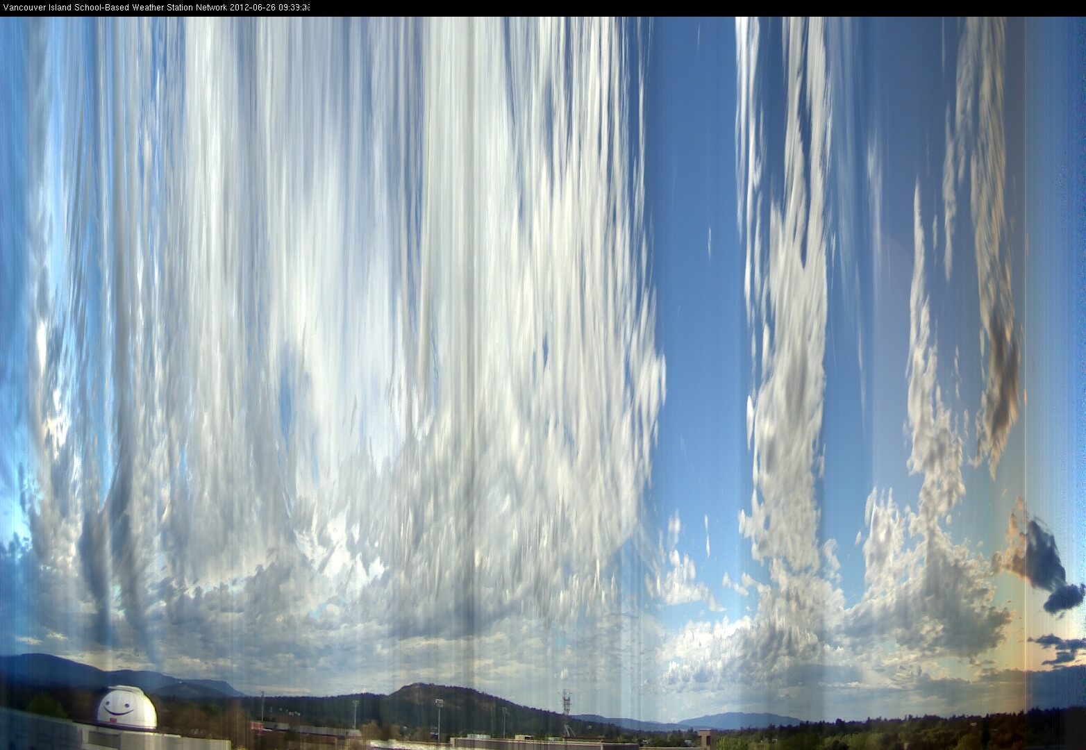 image of the sky seen from UVic, each column of pixels is a different minute, keogram
