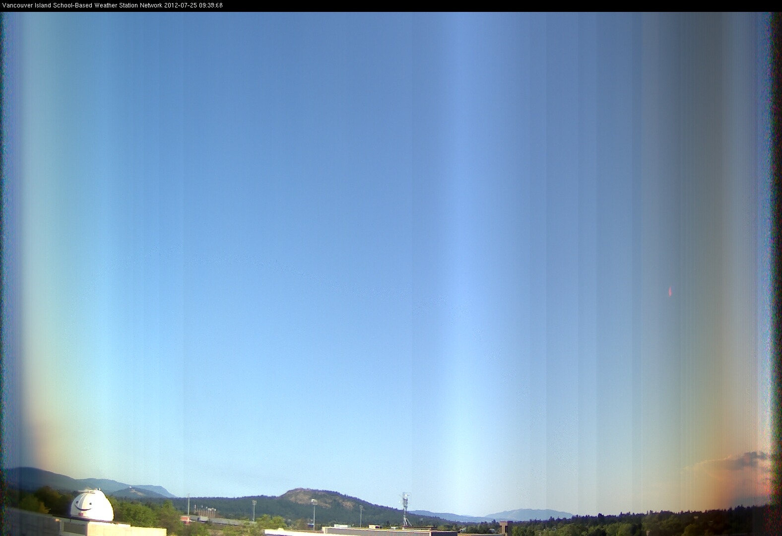 image of the sky seen from UVic, each column of pixels is a different minute, keogram