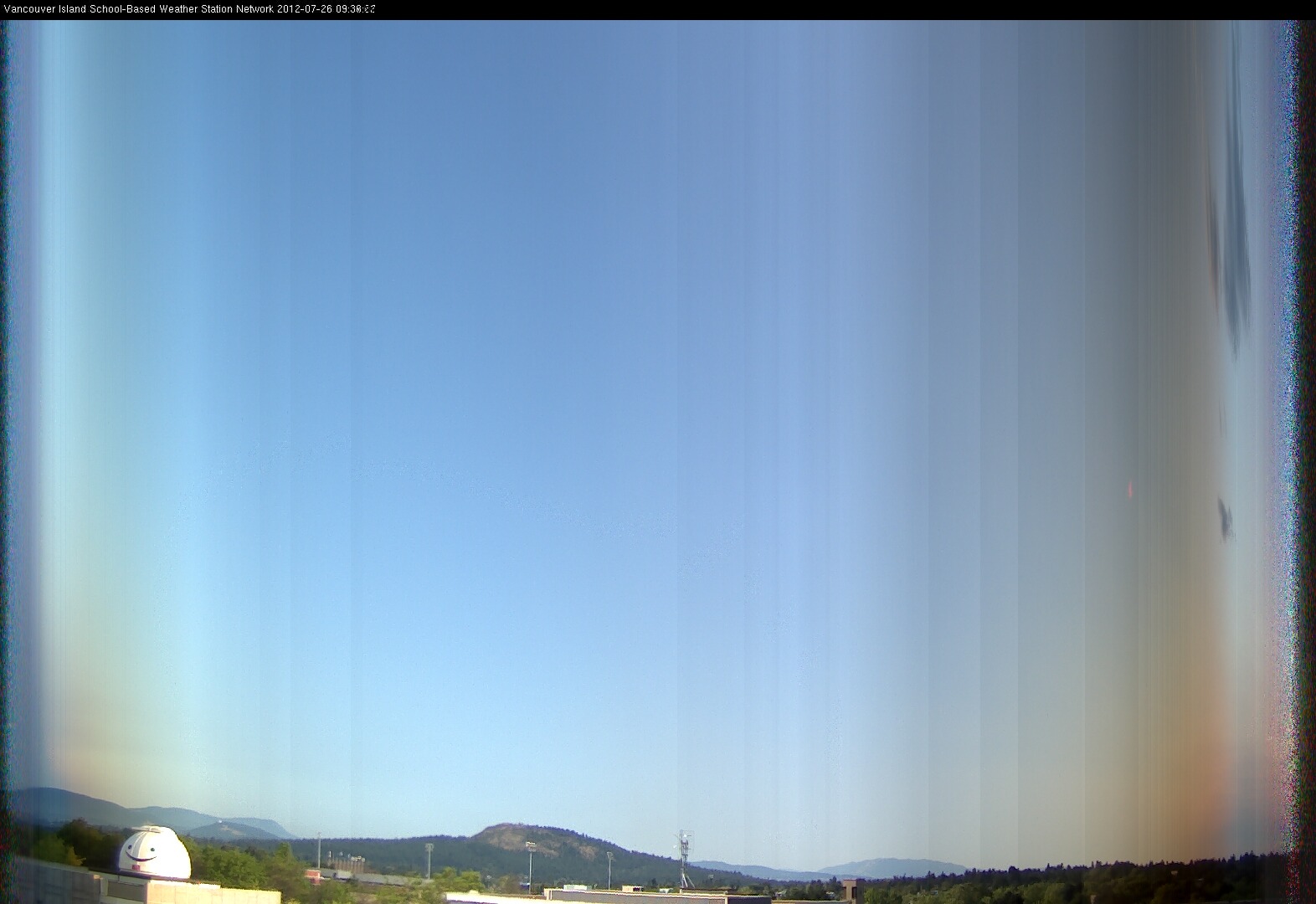 image of the sky seen from UVic, each column of pixels is a different minute, keogram