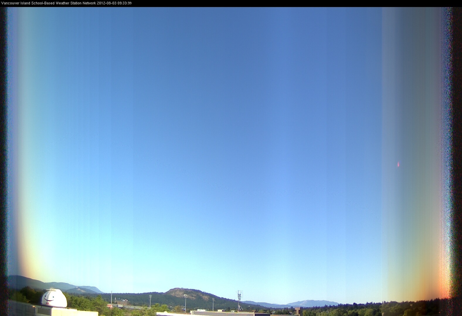 image of the sky seen from UVic, each column of pixels is a different minute, keogram