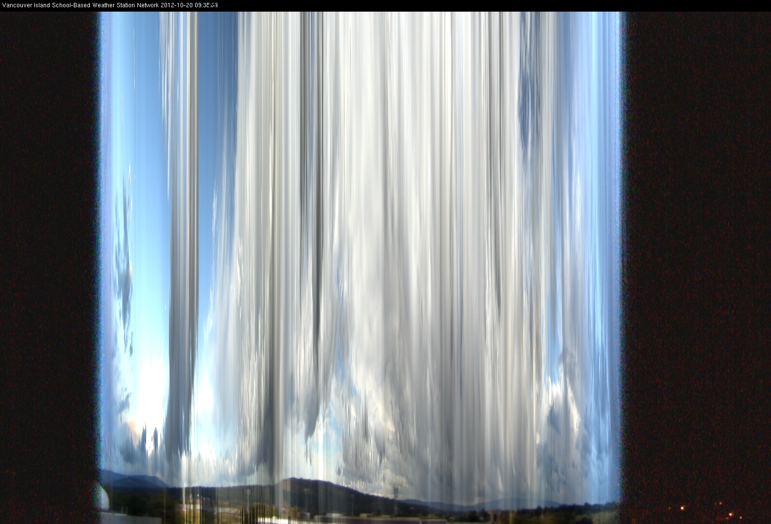 image of the sky seen from UVic, each column of pixels is a different minute, keogram