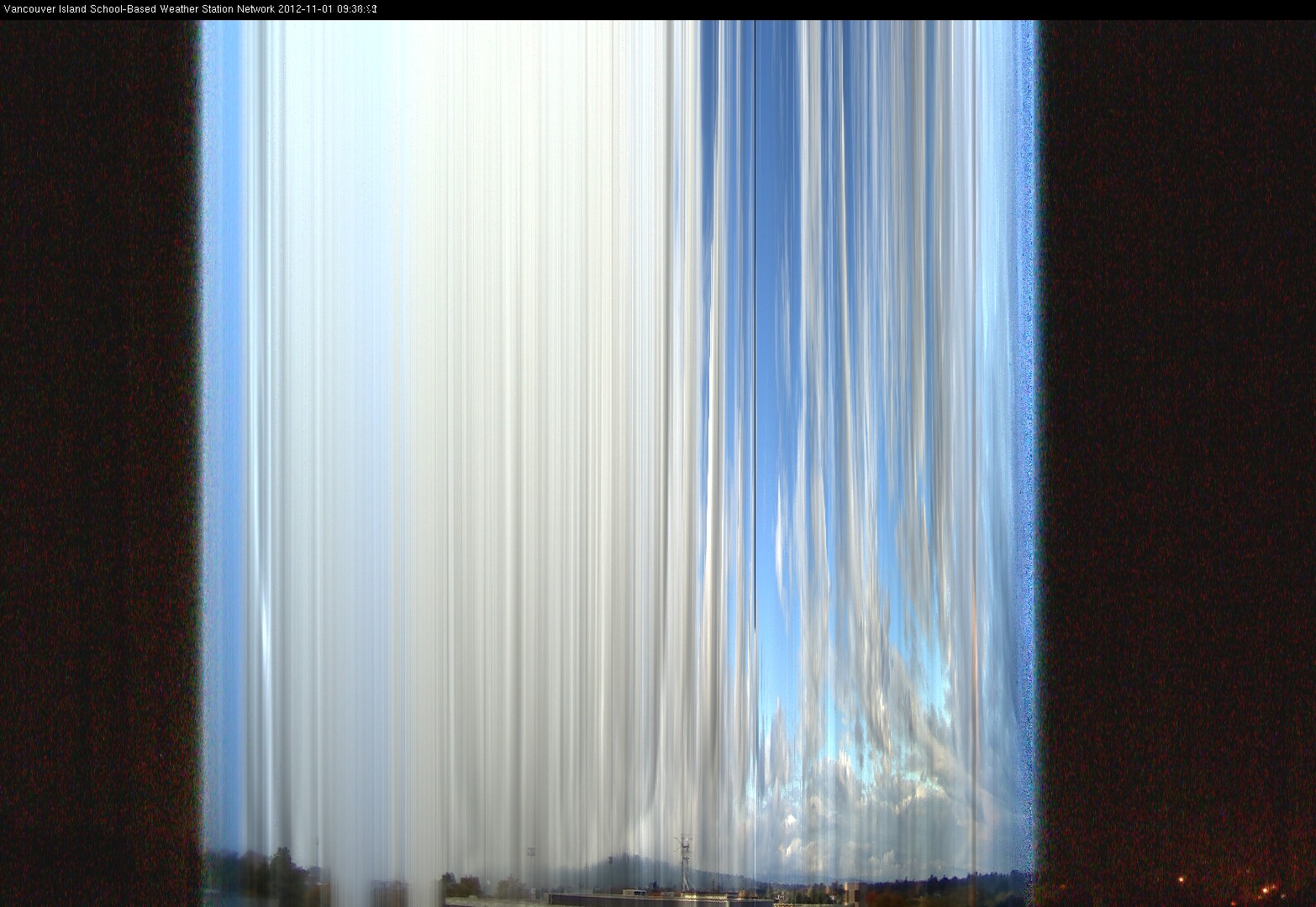 image of the sky seen from UVic, each column of pixels is a different minute, keogram