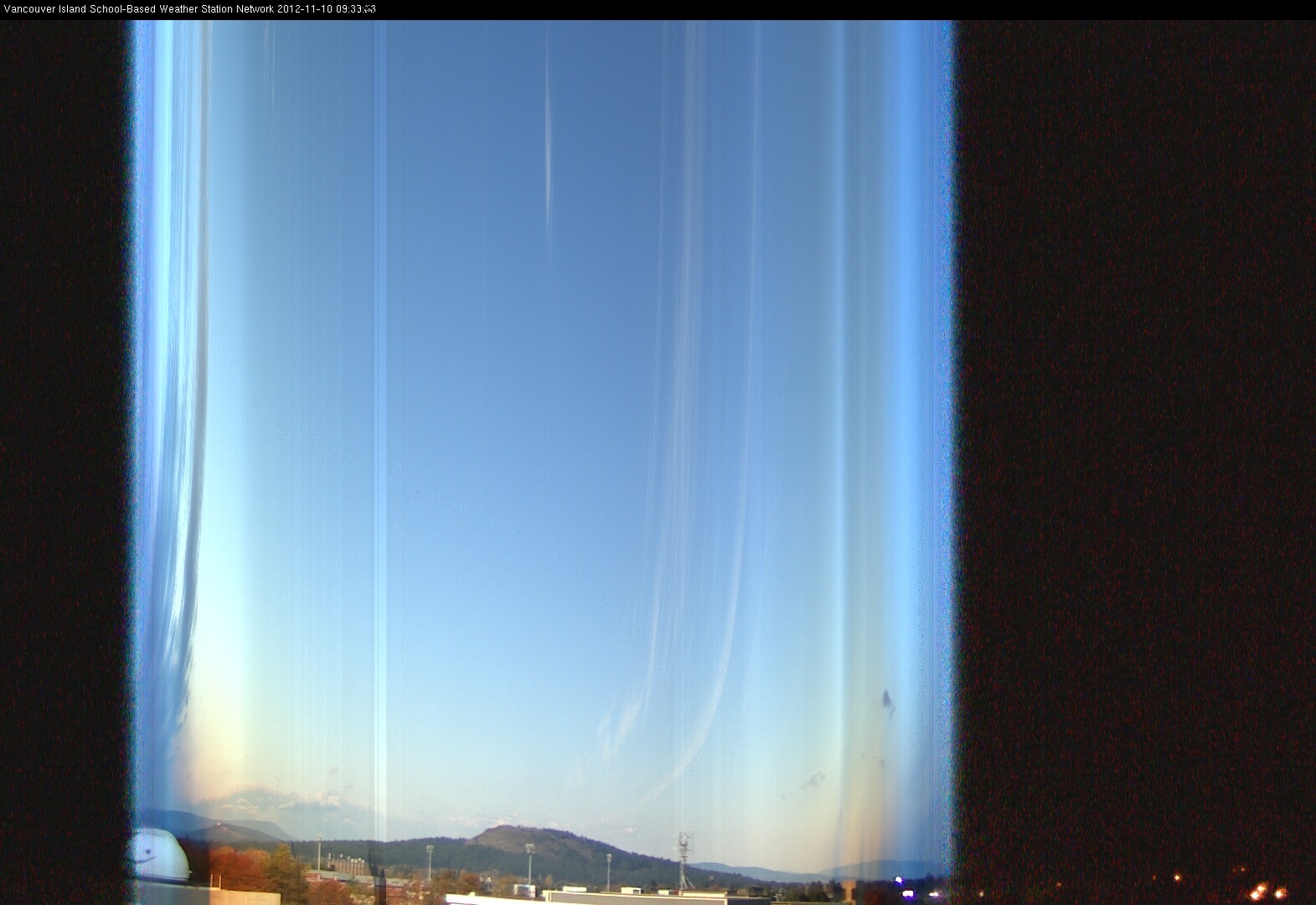 image of the sky seen from UVic, each column of pixels is a different minute, keogram