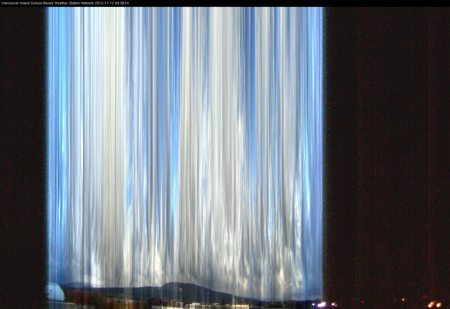 image of the sky seen from UVic, each column of pixels is a different minute, keogram