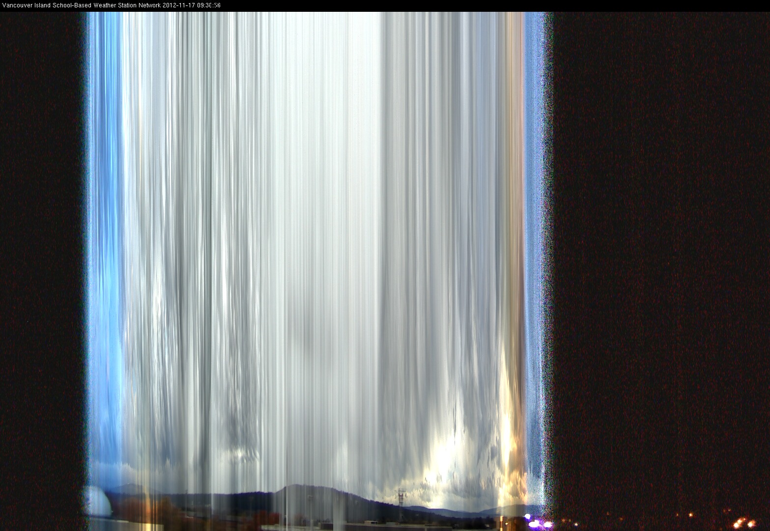 image of the sky seen from UVic, each column of pixels is a different minute, keogram