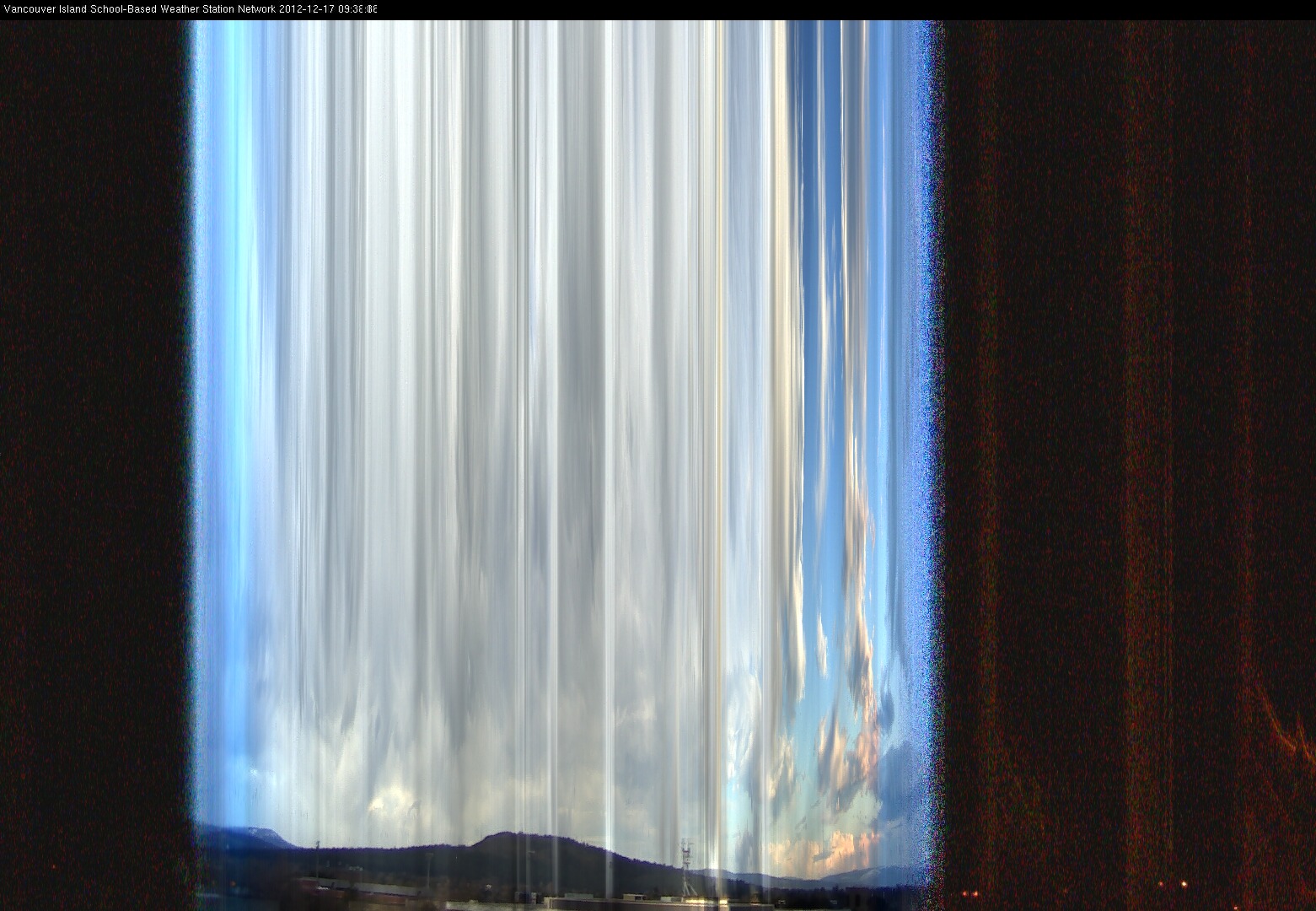 image of the sky seen from UVic, each column of pixels is a different minute, keogram