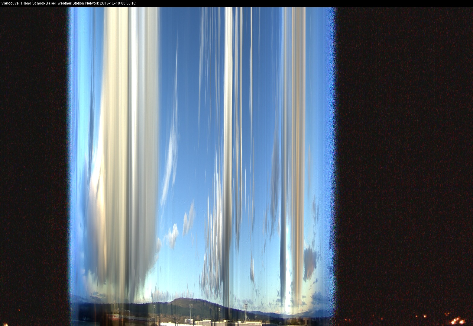 image of the sky seen from UVic, each column of pixels is a different minute, keogram