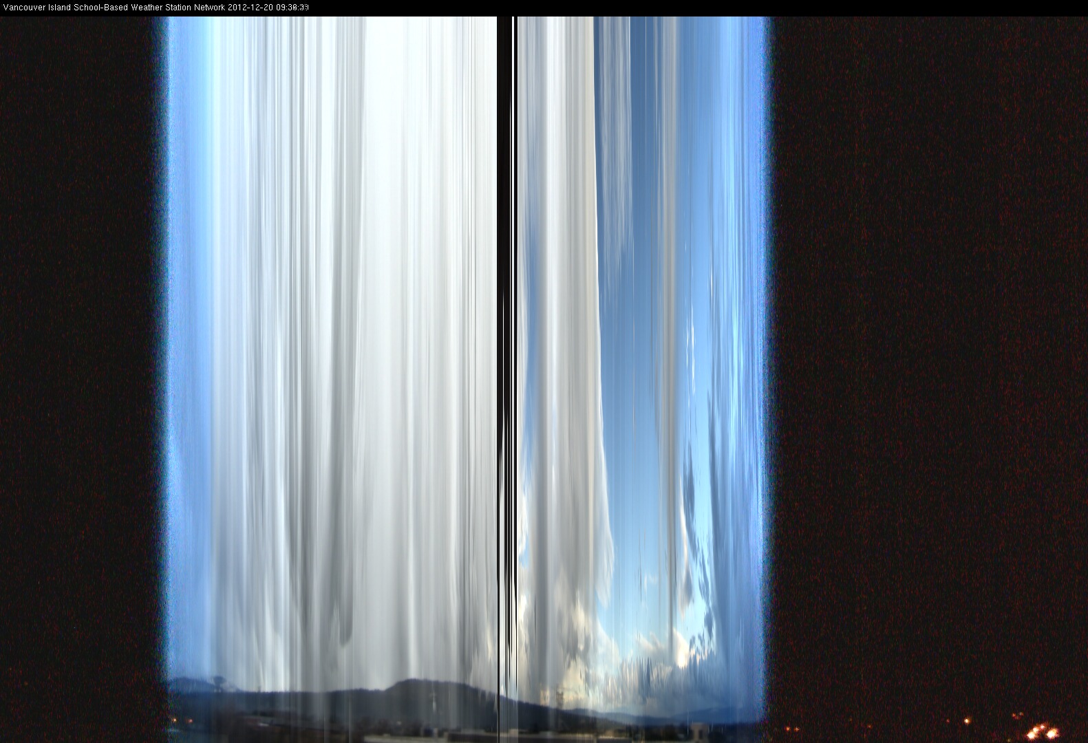 image of the sky seen from UVic, each column of pixels is a different minute, keogram