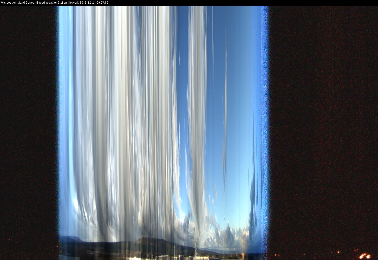 image of the sky seen from UVic, each column of pixels is a different minute, keogram