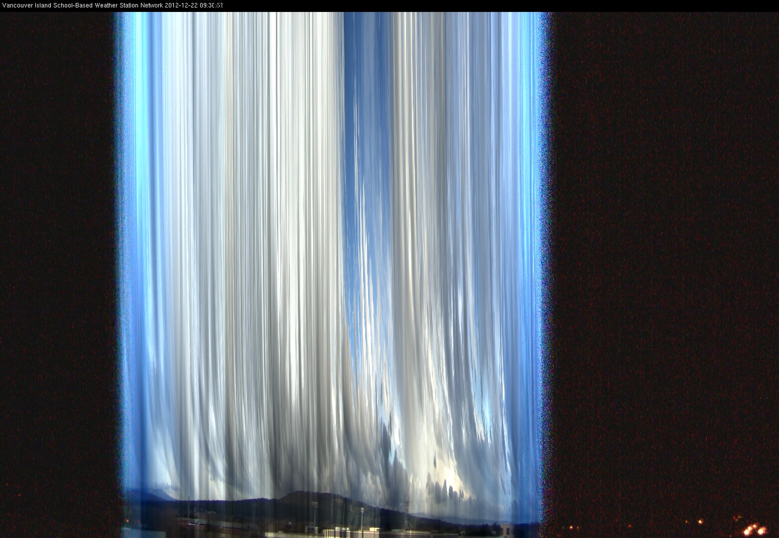 image of the sky seen from UVic, each column of pixels is a different minute, keogram