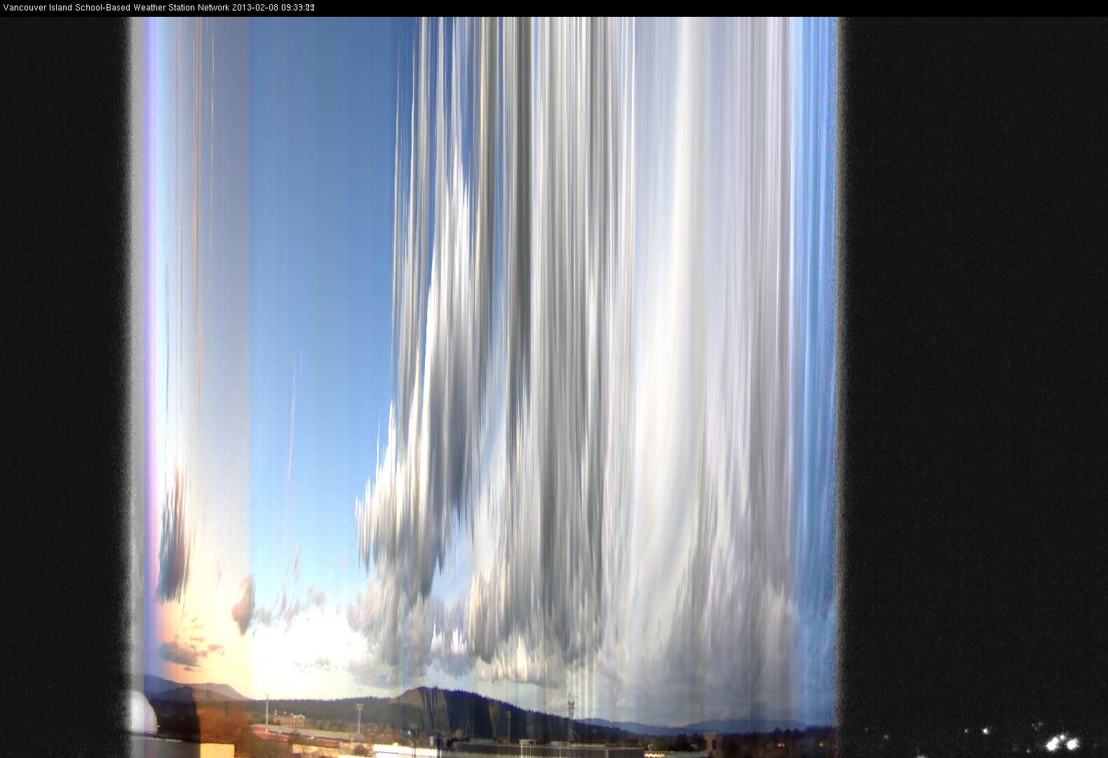 image of the sky seen from UVic, each column of pixels is a different minute, keogram