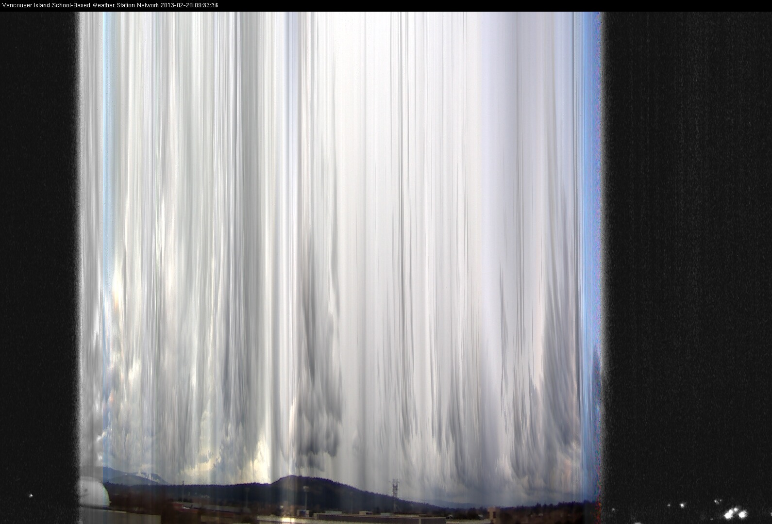 image of the sky seen from UVic, each column of pixels is a different minute, keogram