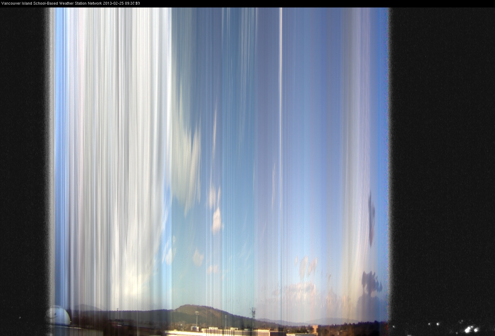 image of the sky seen from UVic, each column of pixels is a different minute, keogram
