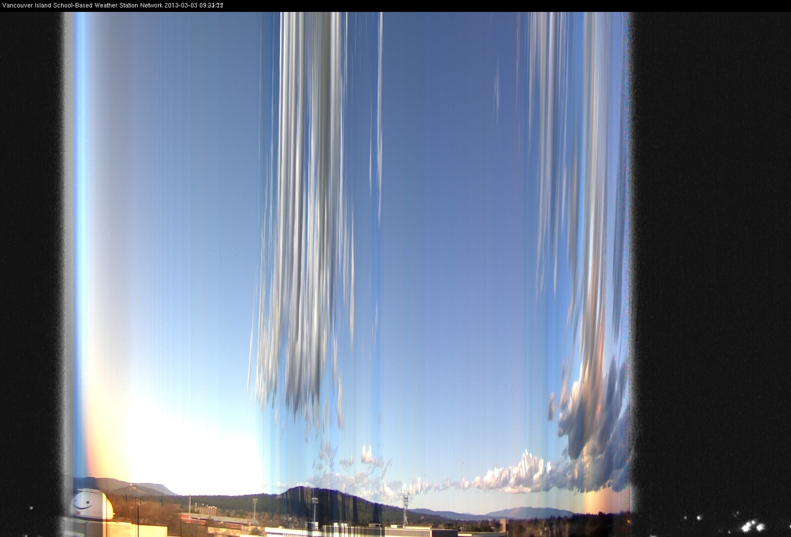 image of the sky seen from UVic, each column of pixels is a different minute, keogram