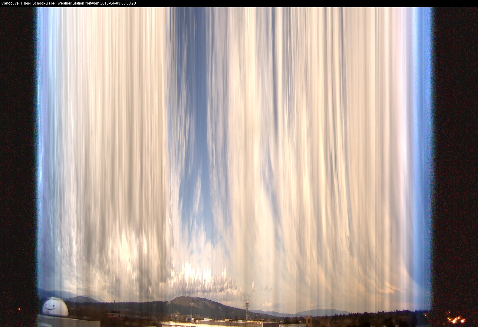 image of the sky seen from UVic, each column of pixels is a different minute, keogram