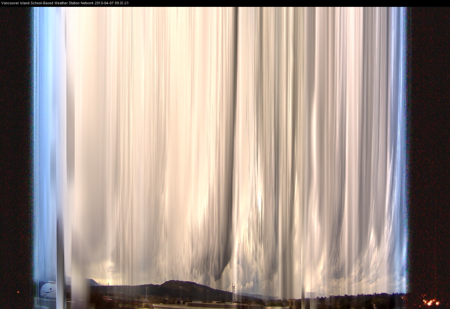 image of the sky seen from UVic, each column of pixels is a different minute, keogram