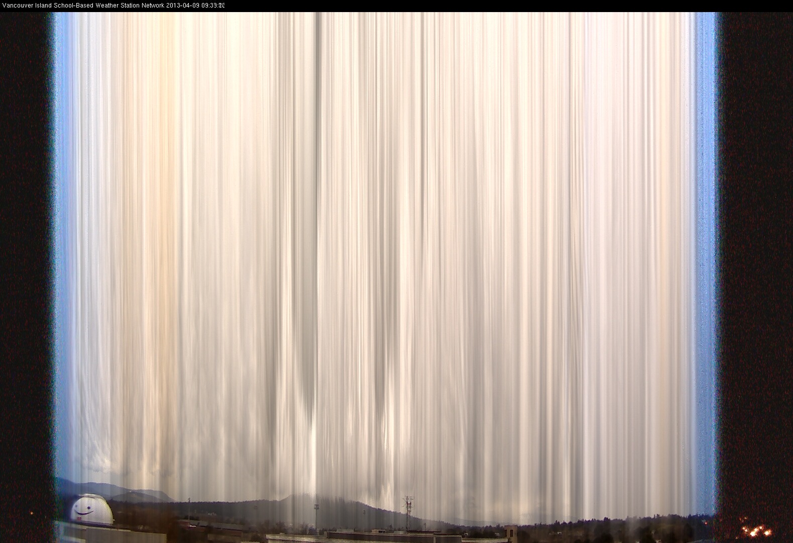 image of the sky seen from UVic, each column of pixels is a different minute, keogram