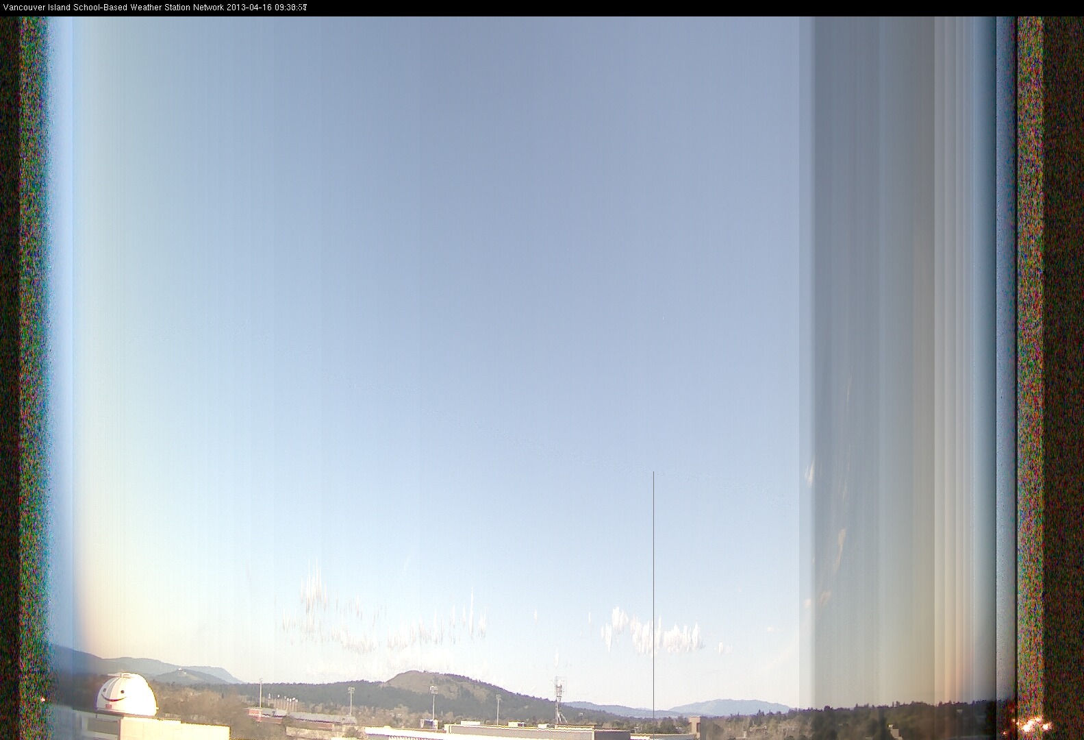 image of the sky seen from UVic, each column of pixels is a different minute, keogram