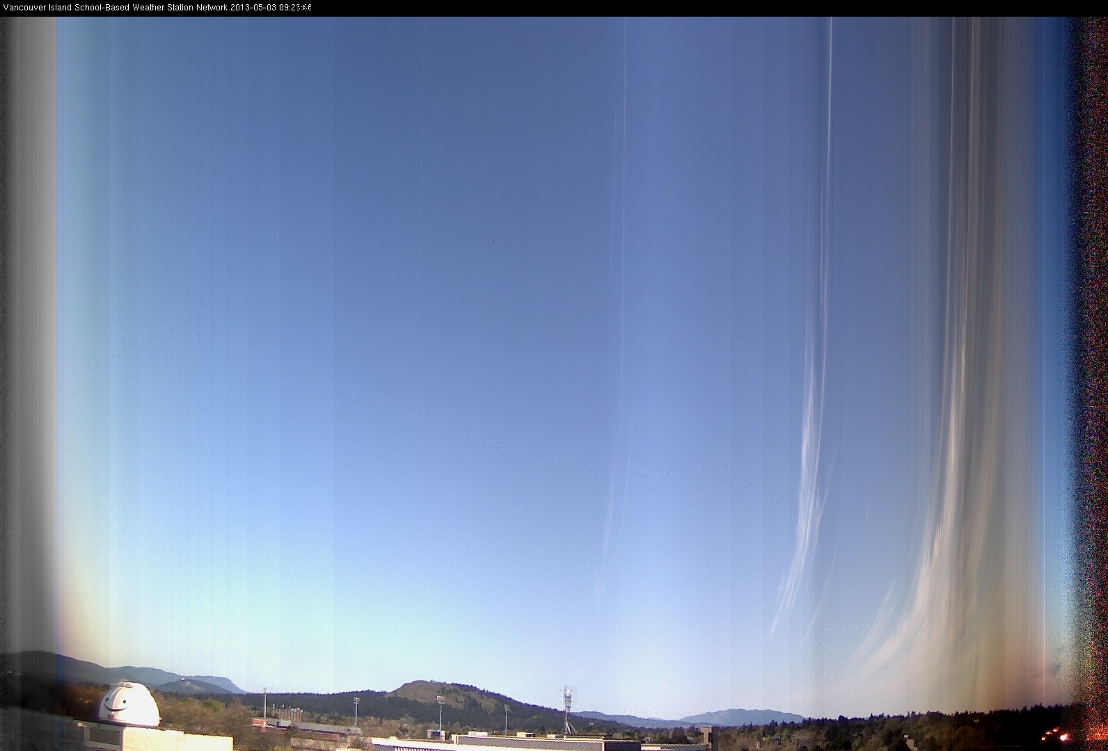 image of the sky seen from UVic, each column of pixels is a different minute, keogram