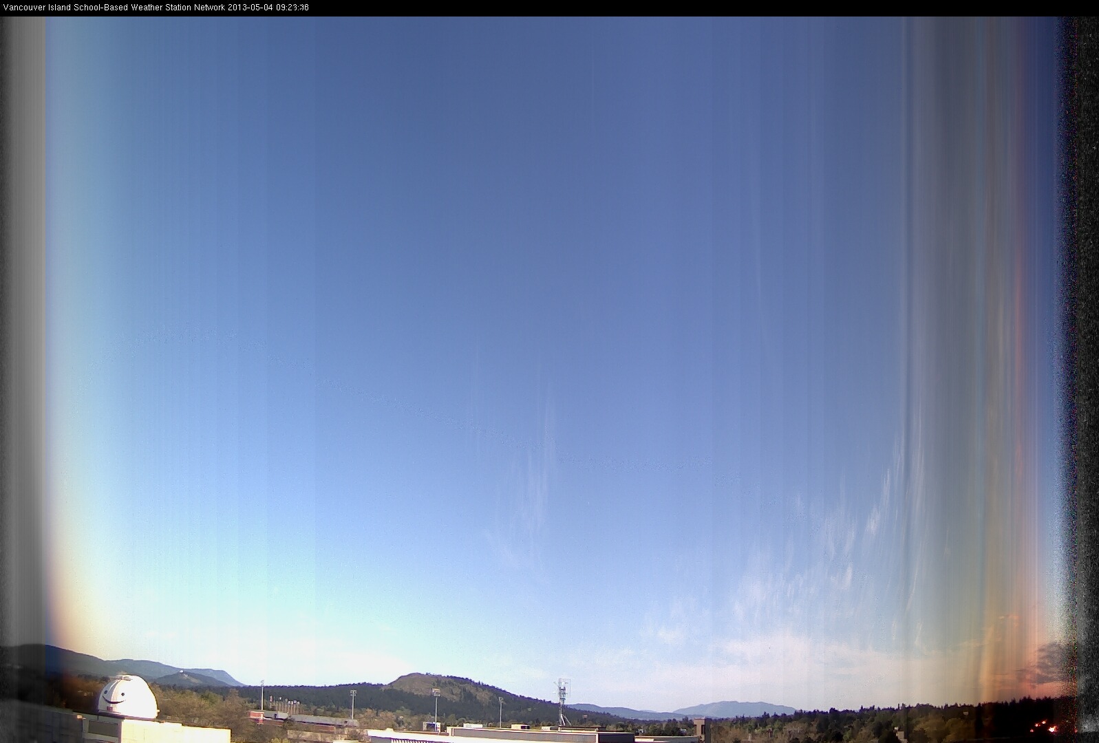 image of the sky seen from UVic, each column of pixels is a different minute, keogram