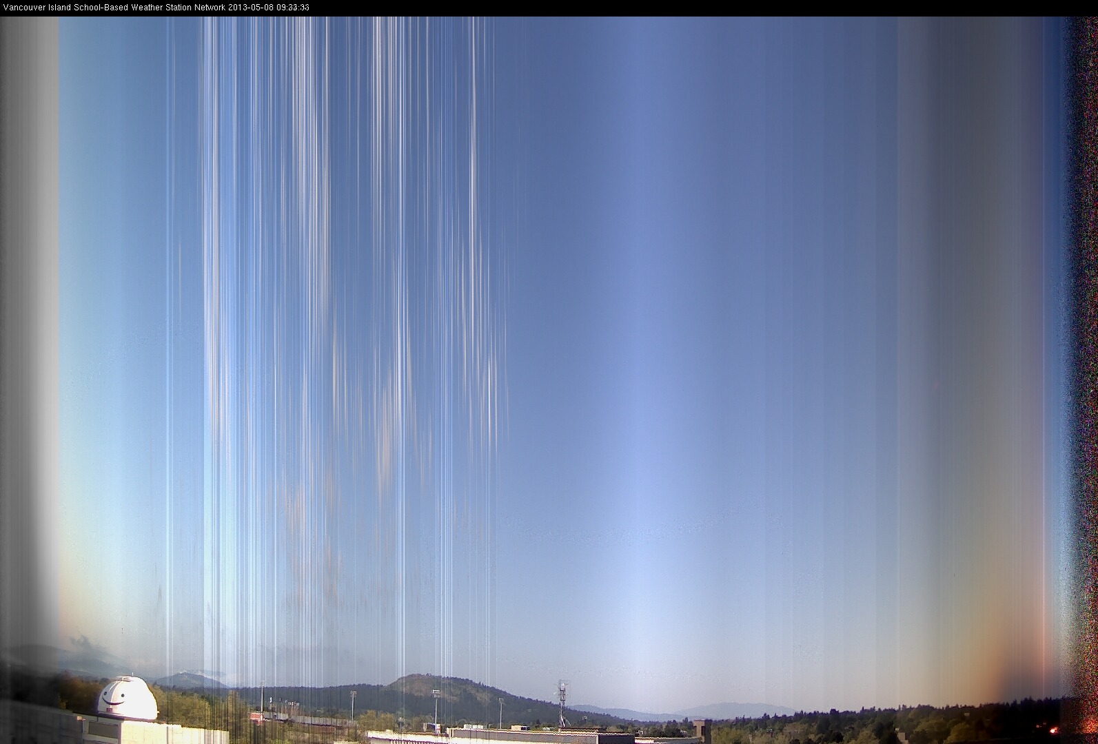 image of the sky seen from UVic, each column of pixels is a different minute, keogram
