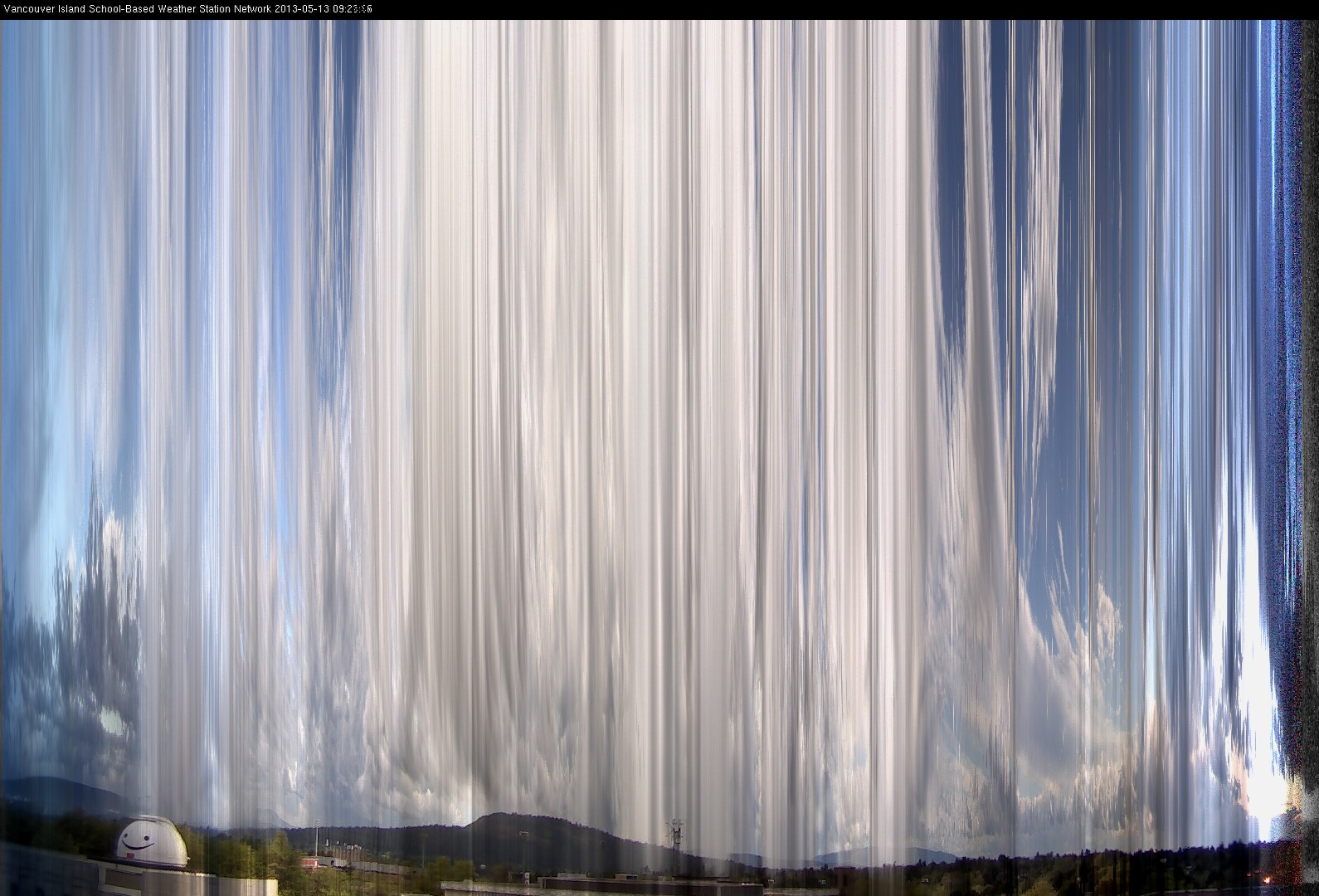 image of the sky seen from UVic, each column of pixels is a different minute, keogram