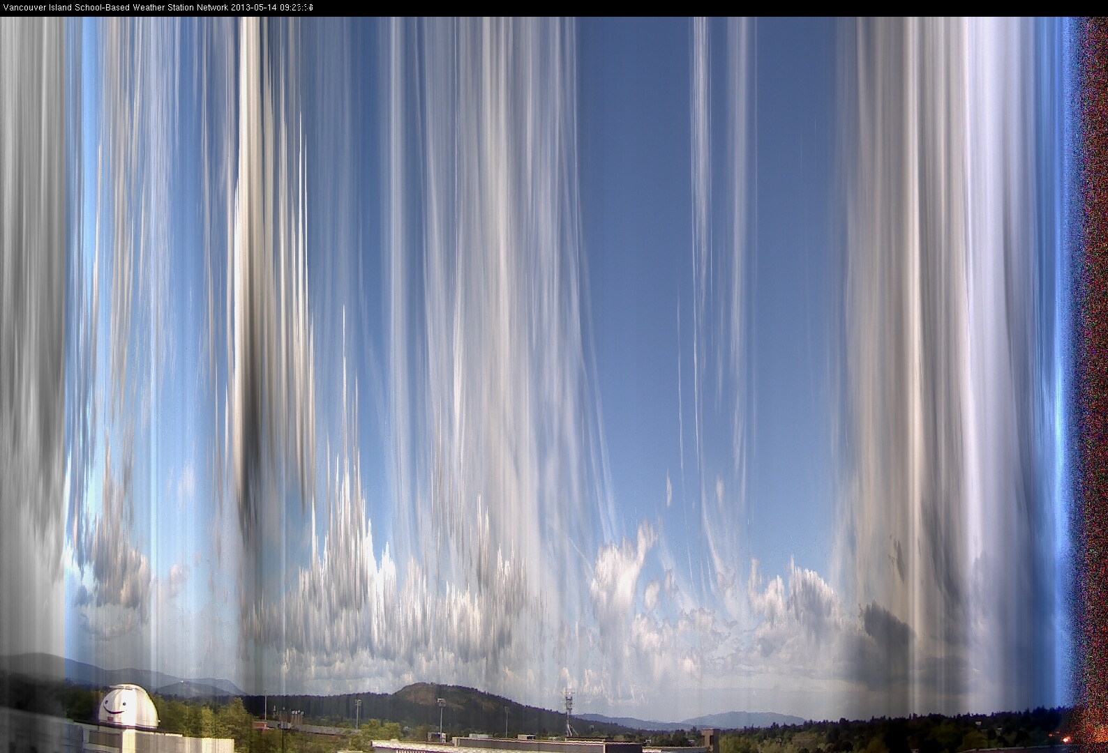 image of the sky seen from UVic, each column of pixels is a different minute, keogram