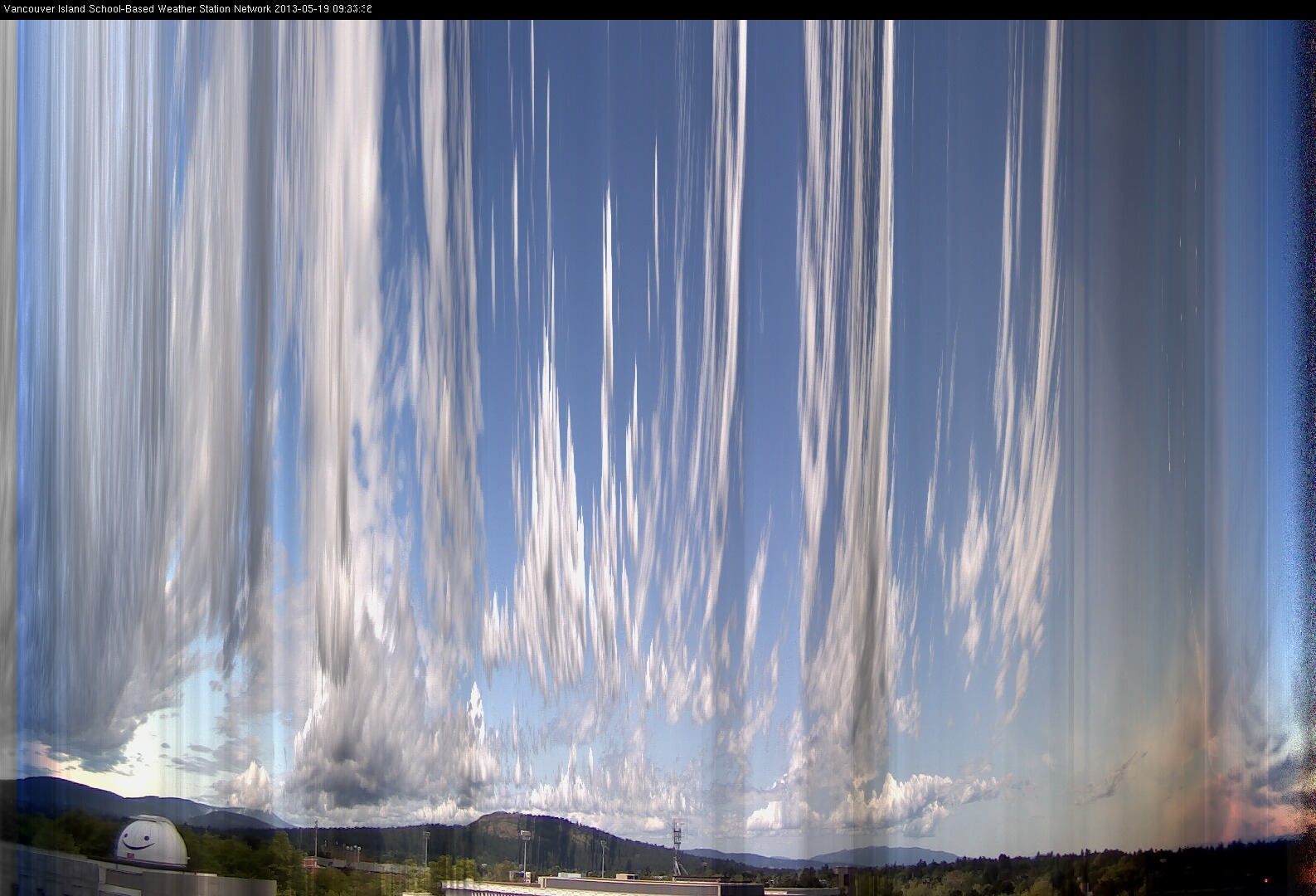 image of the sky seen from UVic, each column of pixels is a different minute, keogram